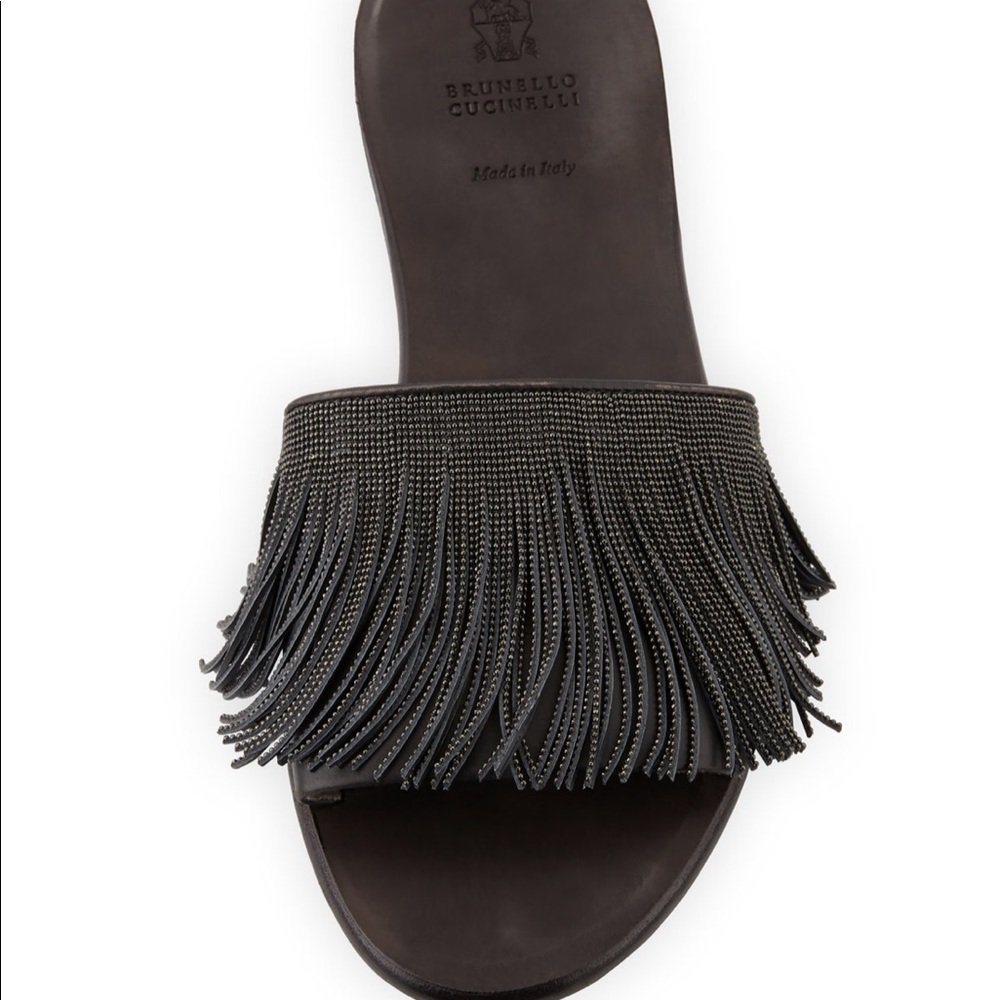 Brunello Cucinelli Monili Fringe Slide Sandals